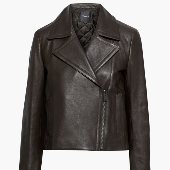 NWOT Theory 100% Lamb Leather Moto Biker Jacket in Brown (fully lined) - Picture 1 of 10